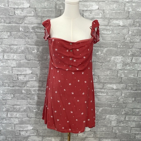 Blush Orange Star Print Off Shoulder Ruffled Mini Dress - Picture 1 of 8